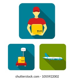 Logistics service flat icons in set collection for design. Logistics and equipment vector symbol stock web illustration.