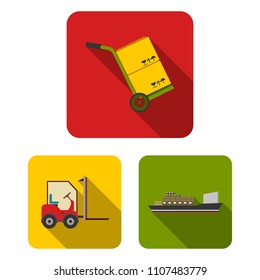 Logistics service flat icons in set collection for design. Logistics and equipment vector symbol stock web illustration.