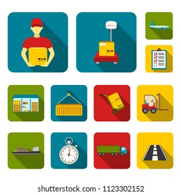 Logistics service flat icons in set collection for design. Logistics and equipment vector symbol stock web illustration.
