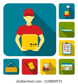 Logistics service flat icons in set collection for design. Logistics and equipment vector symbol stock web illustration.