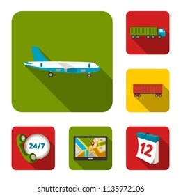 Logistics service flat icons in set collection for design. Logistics and equipment vector symbol stock web illustration.