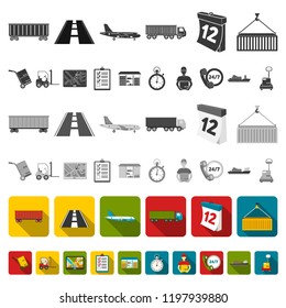 Logistics service flat icons in set collection for design. Logistics and equipment vector symbol stock web illustration.