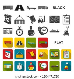 Logistics service flat icons in set collection for design. Logistics and equipment vector symbol stock web illustration.