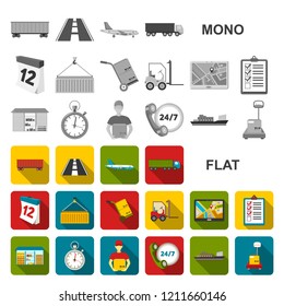 Logistics service flat icons in set collection for design. Logistics and equipment vector symbol stock web illustration.