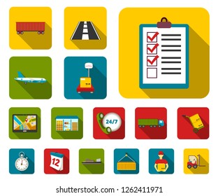 Logistics service flat icons in set collection for design. Logistics and equipment vector symbol stock web illustration.