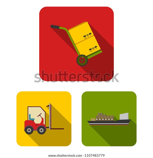 Logistics\
service flat icons in set collection for design. Logistics and\
equipment vector symbol stock web\
illustration.