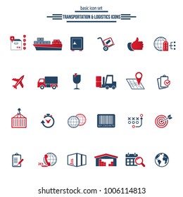Logistics service icon set. Fast delivery and quality service transportation. Shipping vector icons for logistic company.