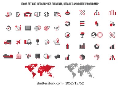 Logistics service icon set. Fast delivery and quality service transportation. Shipping vector icons for logistic company.