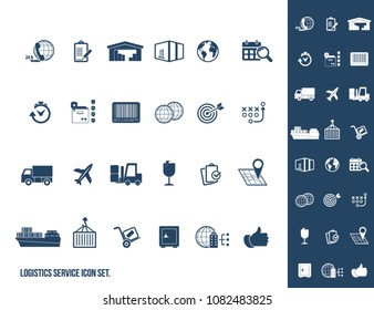 Logistics service icon set. Fast delivery and quality service transportation. Shipping vector icons for logistic company.