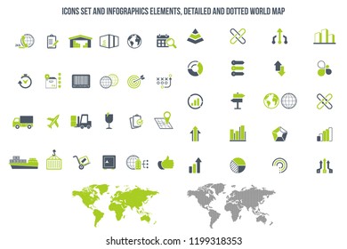 Logistics service icon set. Fast delivery and quality service transportation. Shipping vector icons for logistic company.