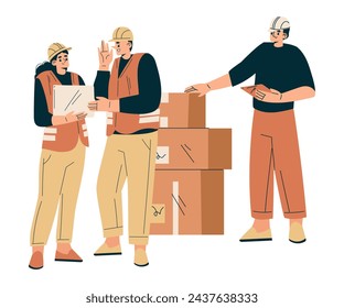 Logistics Service Man and Woman Worker Character in Orange Uniform Vector Illustration