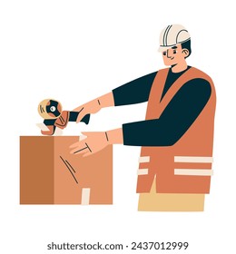 Logistics Service Man Worker Character in Orange Uniform Vector Illustration