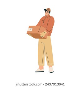 Logistik Service MAN Arbeiter Charakter Carry Karton Behälter Vektor-Illustration