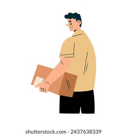 Servicio de logística Hombre Trabajador Personaje Carry Cartón Contenedor Ilustración vectorial