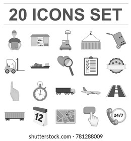 Logistics service monochrome icons in set collection for design. Logistics and equipment vector symbol stock web illustration.