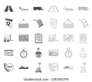 Logistics service mono,outline icons in set collection for design. Logistics and equipment vector symbol stock web illustration.