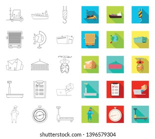 Logistics service outline,flat icons in set collection  design. Logistics and equipment vector symbol stock web illustration.