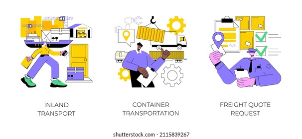 Logistics Service Provider Abstract Concept Vector Illustration Set. Inland Transport, Container Transportation, Freight Quote Request, Land Port, Ship Loading, Shipping Proposal Abstract Metaphor.