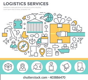 Logistics services  and delivery concept illustration thin line flat design