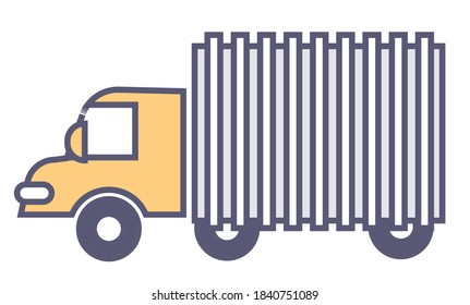 Logistics services, isolated van or loaded truck moving freight. Delivery of goods or orders to clients, express moving of loads for customers. Lorry with parcels of cargo. Vector in flat style