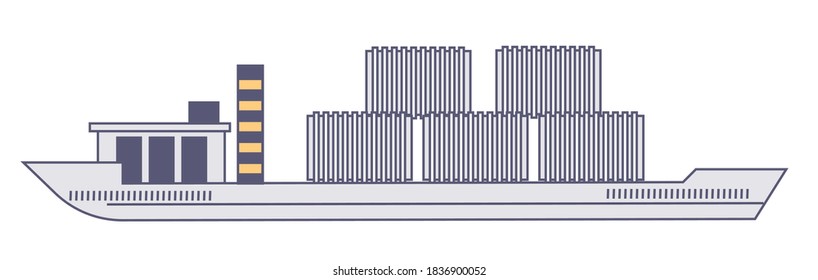 Logistics services and transportation of cargo and freight, isolated ship loaded with goods. Delivering containers to customer, global trade and worldwide export and import. Vector in flat style