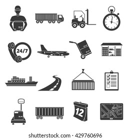 Logistics set of vector icons. Delivery icons in black simple style for web.