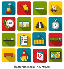 Logistics set of vector icons. Delivery icons in flat style for web.