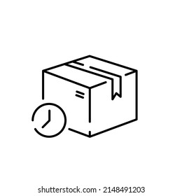 Logistics and Shipping box line icons. Delivery cargo. On time and clock or speed