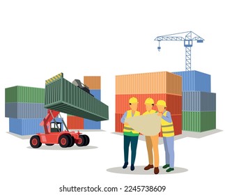 Logistics and shipping of container truck at ship port for business Container Cargo ship and cargo plane with crane bridge working at shipyard at sunrise, logistics import export and shipping