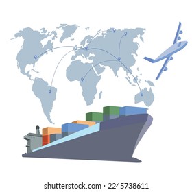 Logistics and shipping of container truck at ship port for business Container Cargo ship and cargo plane with crane bridge working at shipyard at sunrise, logistics import export and shipping