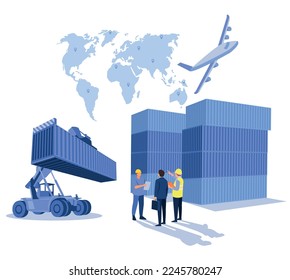 Logistics and shipping of container truck at ship port for business Container Cargo ship and cargo plane with crane bridge working at shipyard at sunrise, logistics import export and shipping