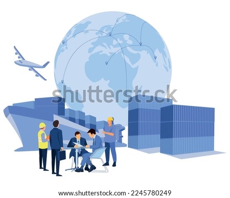 Logistics and shipping of container truck at ship port for business Container Cargo ship and cargo plane with crane bridge working at shipyard at sunrise, logistics import export and shipping