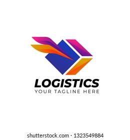 logistics shipping delivery box with wings fast vector arrow