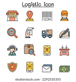 Logistics, Shipping, Delivery color line icon set