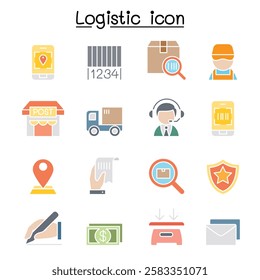 Logistics, Shipping, Delivery icon set  in flat color style