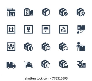 Logistics, shipping and delivery icon set in glyph style