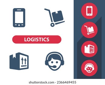 Logistics, Shipping, Delivery Icons. Smartphone, Delivery Man, Call Center, Customer Service, Box Vector Icon