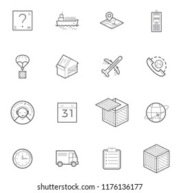 Logistics, shipping and delivery vector icon set in thin line style