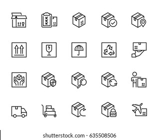 Logistics, shipping and delivery vector icon set in thin line style