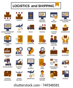 Logistics and shipping flat design icon set.