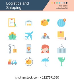 Logistics and Shipping icons. Flat design collection 6. For presentation, graphic design, mobile application, web design, infographics. Vector illustration.