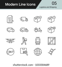 Logistics and Shipping icons. Modern line design set 5. For presentation, graphic design, mobile application, web design, infographics. Vector illustration.