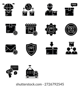 Iconos de logística y envío que representan el proceso de entrega y las medidas de seguridad