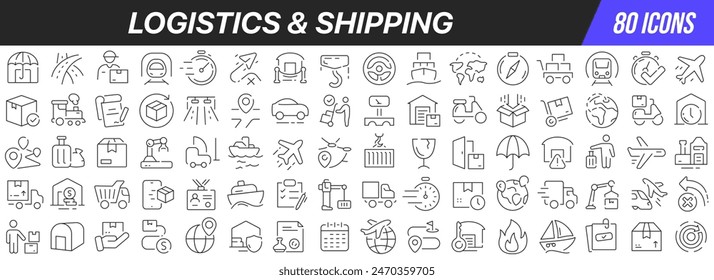 Logistics and shipping line icons collection. Big UI icon set in a flat design. Thin outline icons pack. Vector illustration EPS10