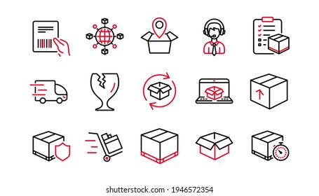 Logistics and Shipping line icons. Truck Delivery, Checklist and Parcel tracking. Cargo linear icon set. Linear set. Quality line set. Vector