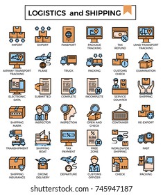 Logistics and shipping outline icon set filled with color.