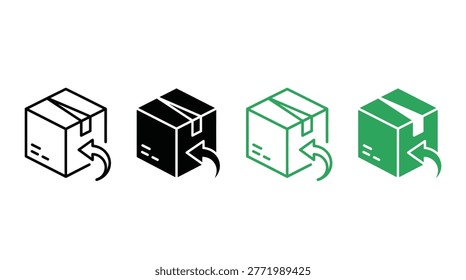 Logistics and shipping parcel icon collection in outline and solid styles, delivery, return, package, cargo, and movement