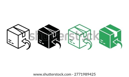 Logistics and shipping parcel icon collection in outline and solid styles, delivery, return, package, cargo, and movement