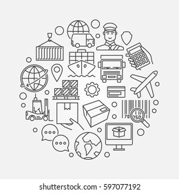 Logistics and shipping round illustration. Vector modern delivery concept sign made with logistic outline icons