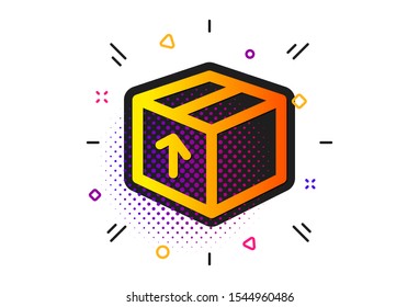 Logistics shipping sign. Halftone circles pattern. Delivery box icon. Parcels tracking symbol. Classic flat package icon. Vector
